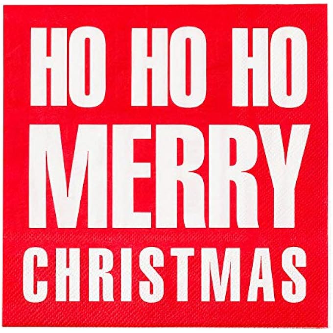 13 INCH PAPER LUNCHEON NAPKINS, 500 HO HO HO DESIGN PRINTED NAPKINS3-PLY, TEXTURED EDGES, RED PAPER DECORATED NAPKINS, SOFT AND STRONG, FOR PARTIES OR CATERING EVENTS - - Image 1